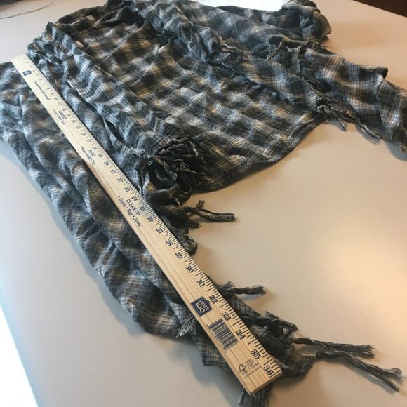 Billabong Waterfall Cardigan Medium Green Plaid Tassel Fringe Open Front Boho - Picture 6 of 9